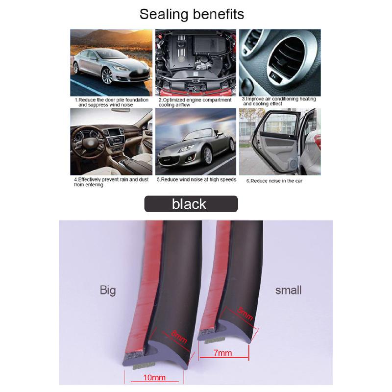 5M Slanted T Sealed Strip Car Side Skirt Fender Bumper Headlight Edge Trim Black