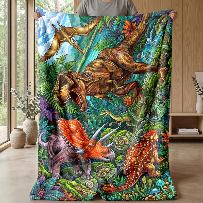 Dinosaur Thunderstorm Artwork Blanket Personalized Name Flannel Blanket Soft Cozy Plush Throw for Sofa Bed Lightweight Home Decor
