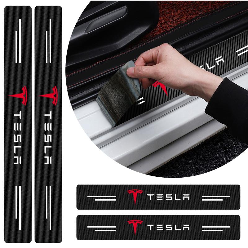 4pcs Carbon Fiber Car Threshold Protection Sticker for Tesla Model 3 Model S Model X Y Roadster Performance Car Accessories