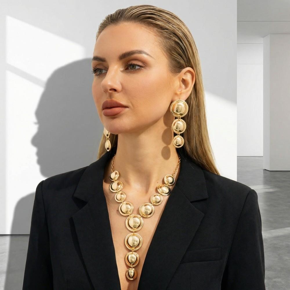 Metal Necklace Earrings Set Luxury Exaggerated Geometric Jewelry Set  Girls
