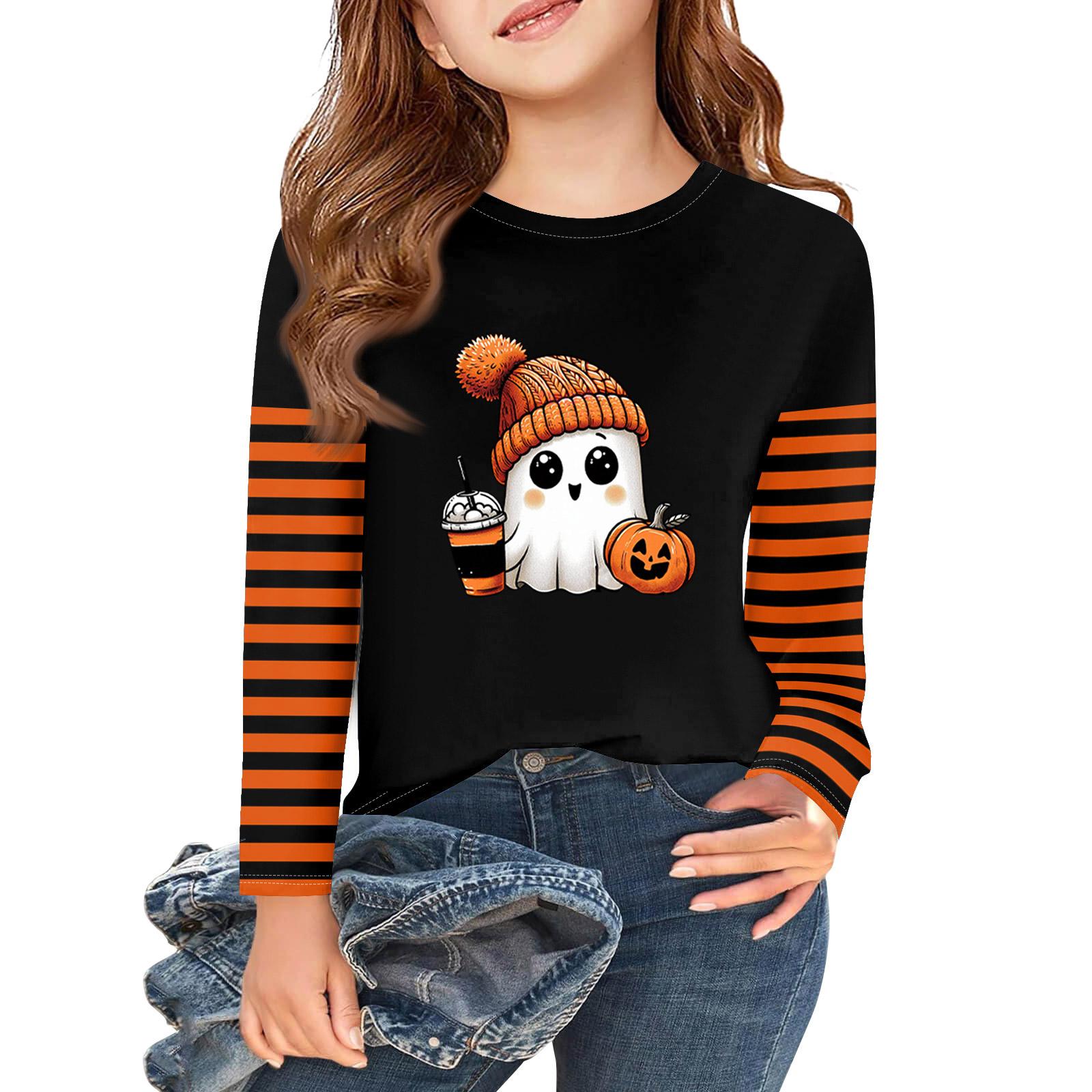 

Girls Long Sleeve Halloween Day T Shirts Kids Fall Tops Crewneck Basic Tees 5-14Y 110