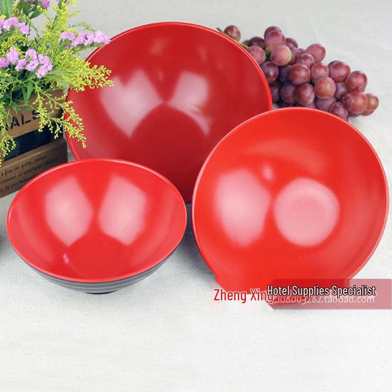 A5 Black and Red Ajisen Ramen Noodle Bowl - Pointed Bottom Melamine Tableware.