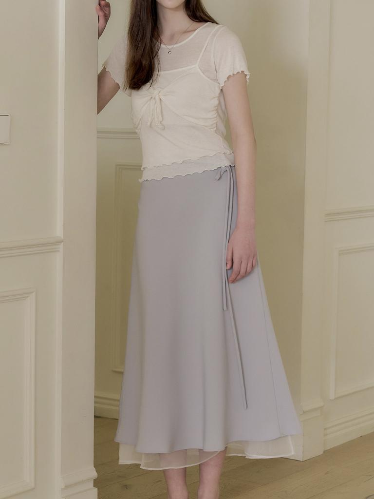 Peulomdeimomeonteu See-Through Layered Long Skirt_Green Grey
