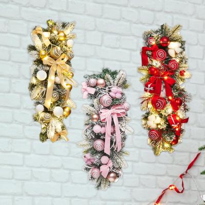Christmas Stairway Swag with Lights Decorative Teardrop Swag Wreath for Background Wall Home Fireplace Mantle Window Outdoor