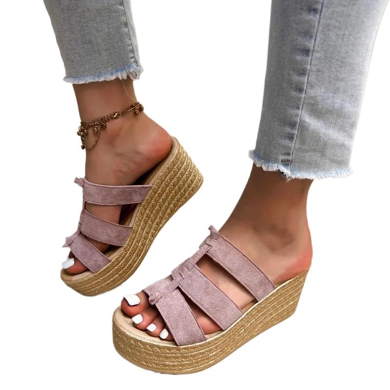 Mode 2025 Marke Damenschuhe Offene Zehen Damen Hausschuhe Mode Outdoor Casual Sommer Neu Übergröße Einfarbig Bestseller Keilabsatz Hausschuhe