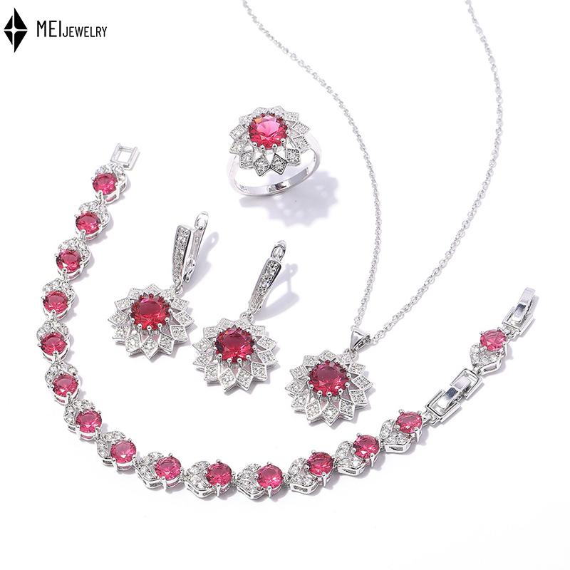 Culori Multiple Rotund Cupru Incrustat Zirconiu Cubic Placat Platină Colier Cercei Inele Brățări Set Bijuterii