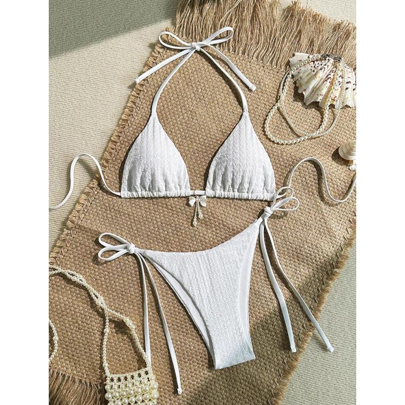 Sexy Solid Laced Up Bikini 2 Pieces Set Women Split Swimsuit Backless Beach Bikini New Summer Swimwear Bikinis Set