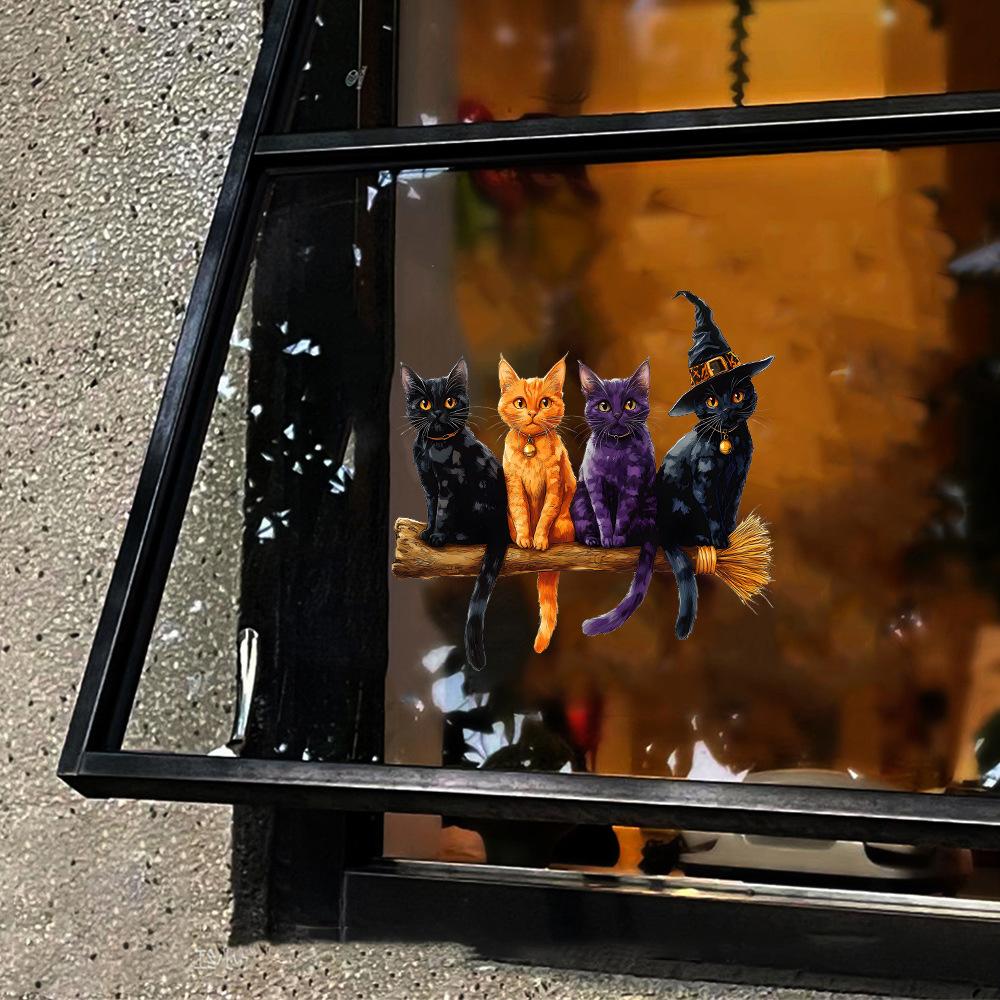 Cartoon Cute Kitten Balcony Glass Window Home Beautification and Decoration Static Electricity Window Stickers