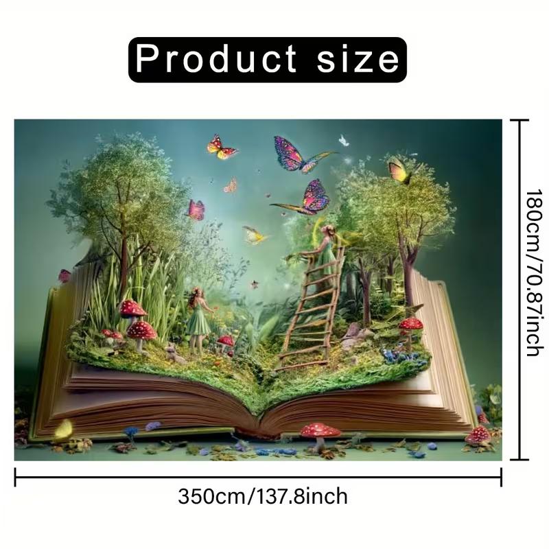 2D Enchanted Storybook Backdrop with Fairies & Butterflies Party Photo Booth Background