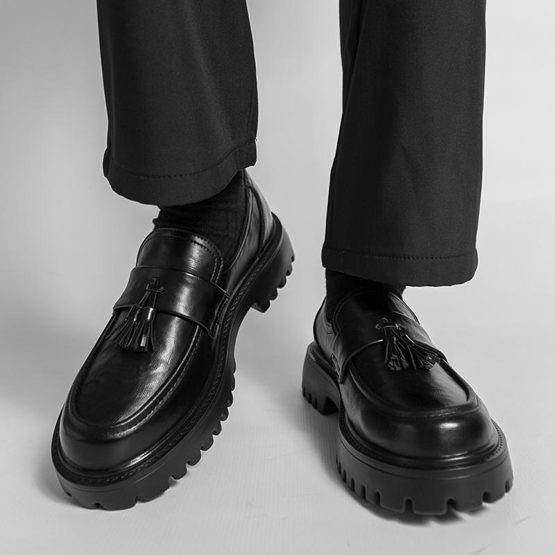 Men Punk Loafer Dress Elevator Shoes Black Brown Leather Shoes Thick Sole Platform Shoes Plus Size