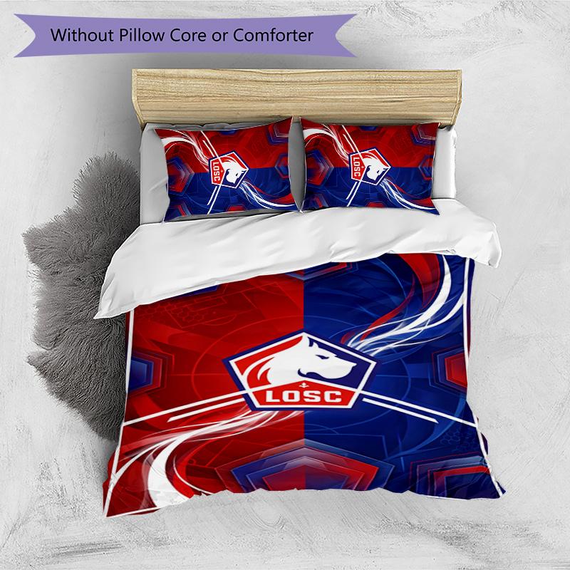 LOSC Lille FC Printed 3PCS Bedding Set Breathable Duvet Cover with Pillowcases Decorative Bed Linen for Bedroom Home
