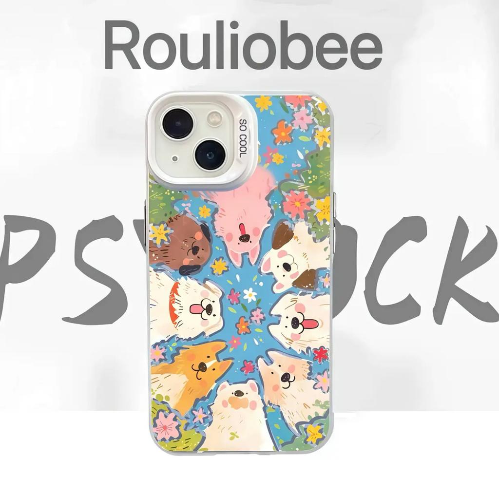 Full Screen Dog Mirror Holder Suitable for Apple 17 Pro Mobile Phone Case iPhone15/16 Colored Silver 13 Cute 14 Hard