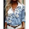 Fashion Women's Shirts Casual Blouses Blue Flowers Print Shirt 2024 New Autumn Large Size Female Clothing Temperament Blouse Top