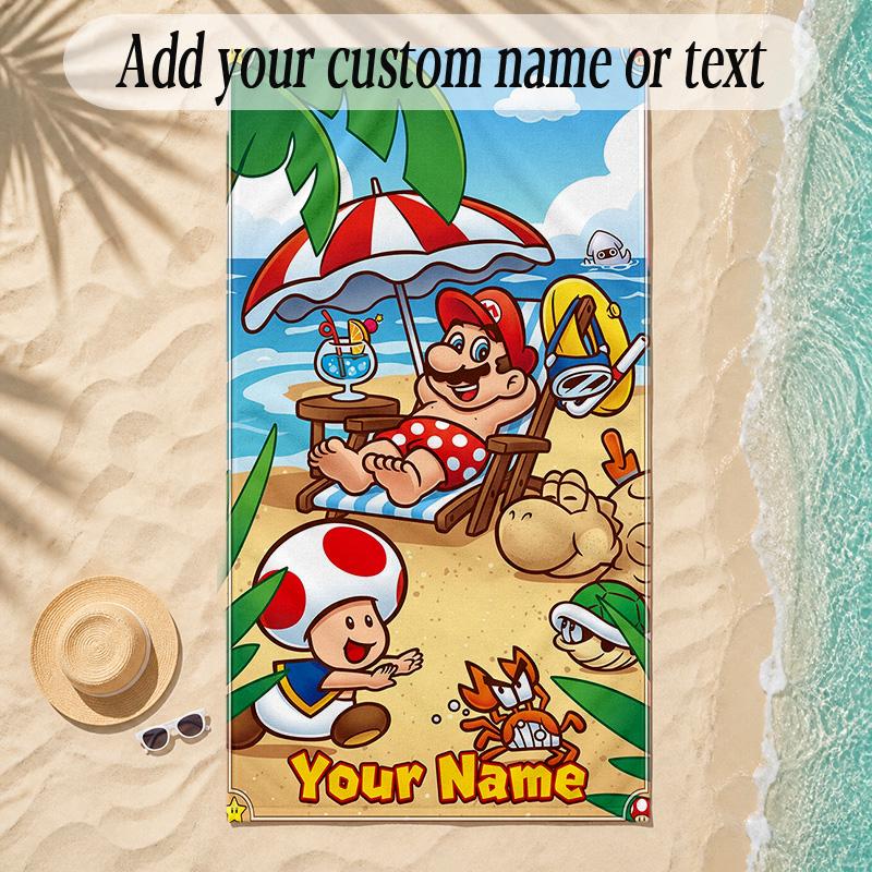 Beach TowelSuper Mario Custom Name Text Personalized Soft Towel for Beach Pool Indoor Home Decor Gift
