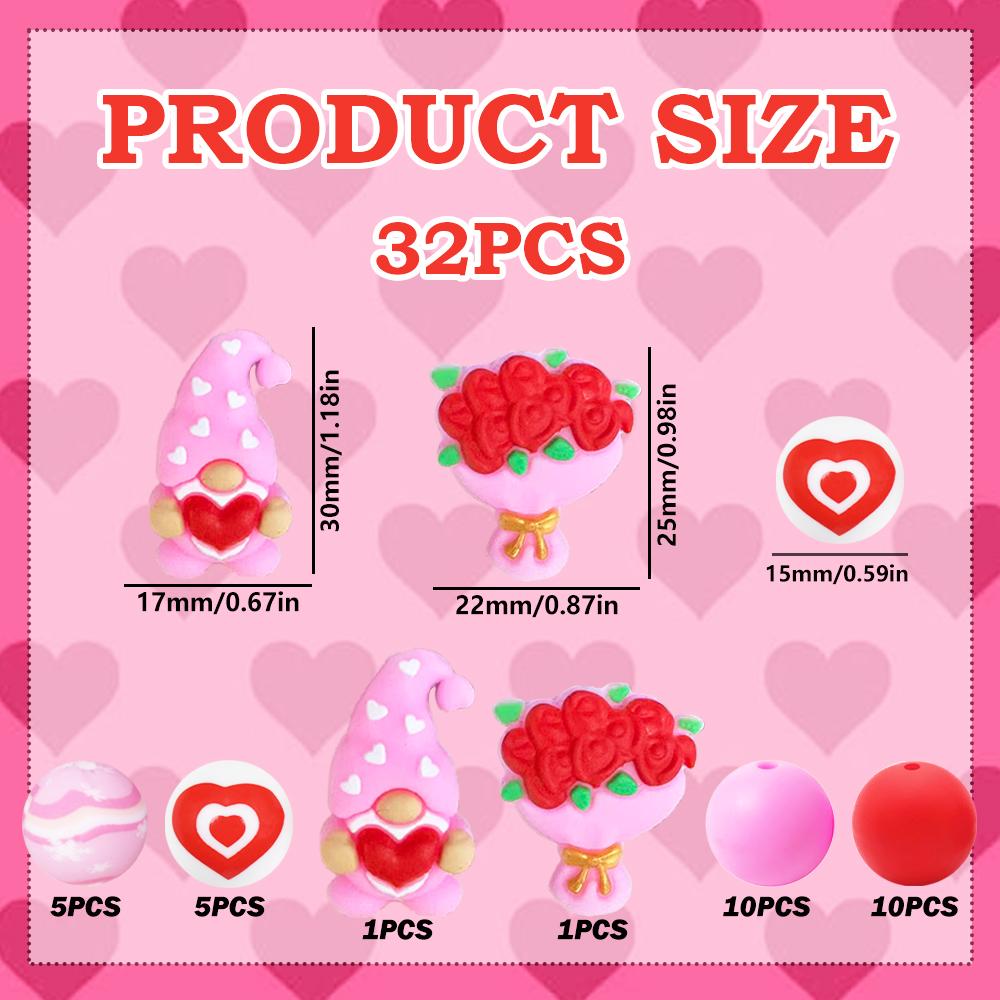 

32/70PCS Valentine s Day Dwarf Rose Silicone Bead Set, perfect for DIY handmade crafts such as keychains, necklaces, bracelets,