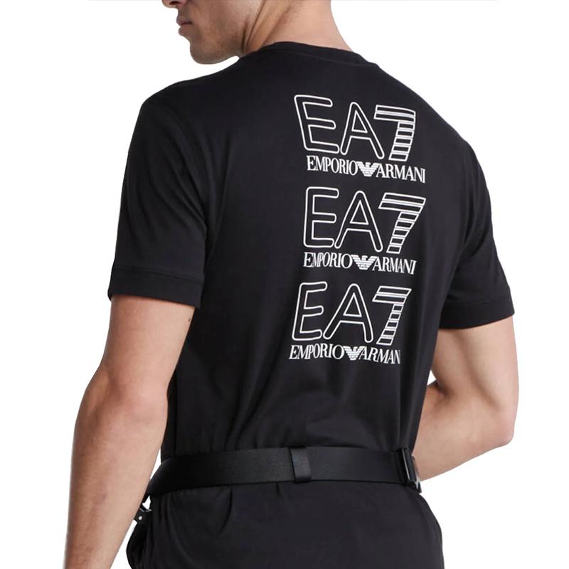 Emporio Armani EA7 FW23 Logo Print Casual Crew Neck T-Shirt Men Tops Black 3DUT02-PJTJZ-1200