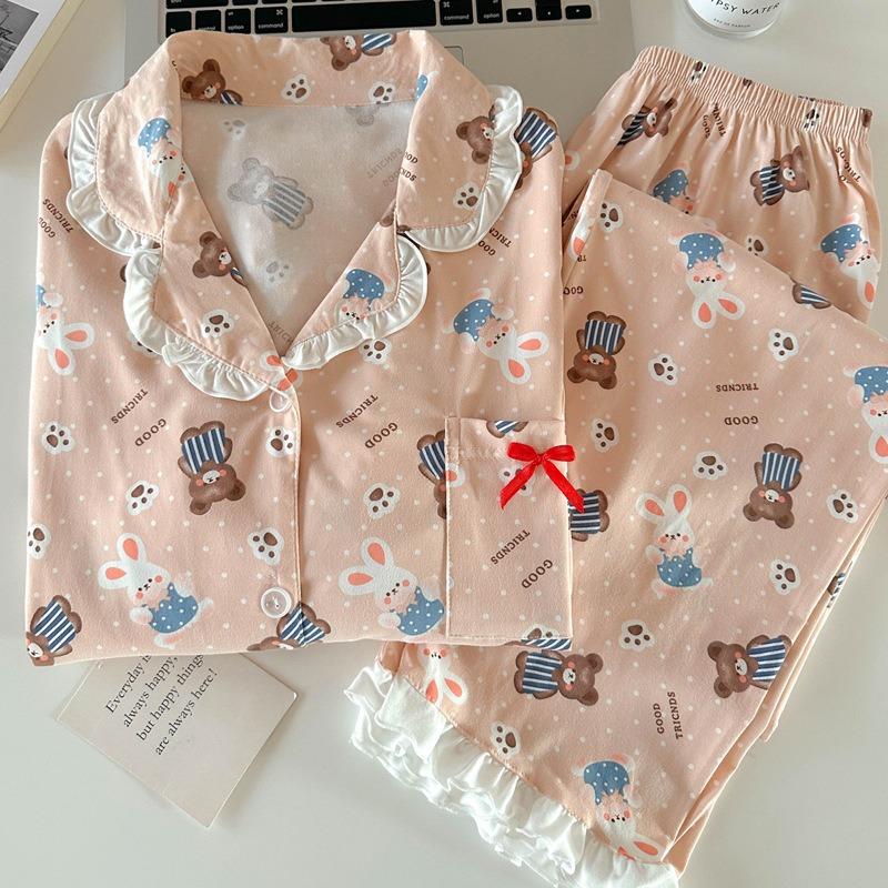 Happy Animal Paradise Pajamas Women's Spring and Autumn Imitation Cotton Long Sleeves Wind Sweet Loose Loungewear