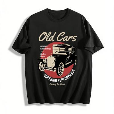 Vintage Classic Old Car Print T-Shirt King of the Road Casual Top Pure Cotton T-shirt