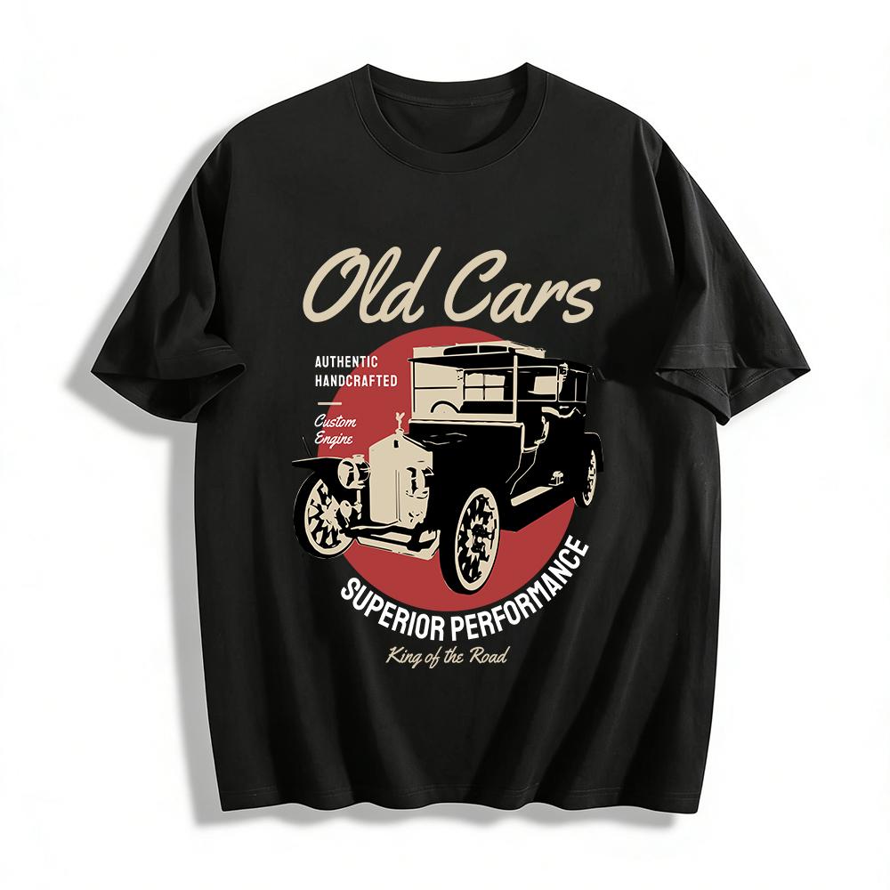 Vintage Classic Old Car Print T-Shirt King of the Road Casual Top Pure cotton T-shirt XXS