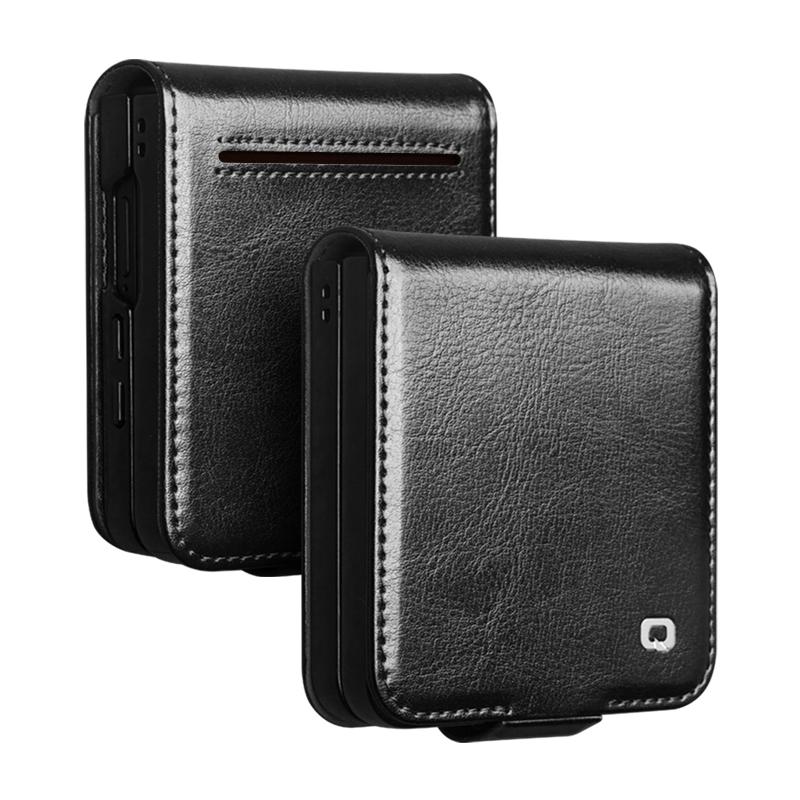 

Qialino Genuine Leather Phone Case For Samsung Galaxy Flip 7 6 5 Flip7 Flip6 Business Style Fashion Luxury With Card Slots Cover Galaxy Z Flip7 чорний