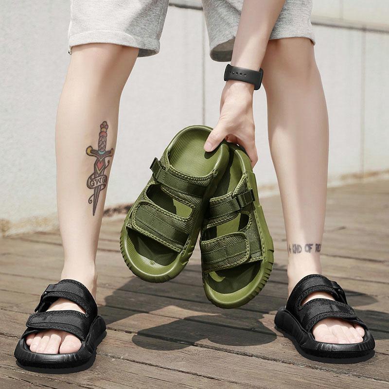 Modne męskie sandały płaskie sandały letnie outdoorowe antypoślizgowe dezodoryzujące kapcie plażowe rekreacyjne podeszwa PVC materiał siatkowy buty codzienne 2025
