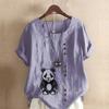 Women's Fashion Panda Print Short Sleeve T-shirt Loose Cotton Shirt Casual Loose Summer Blouse Tops