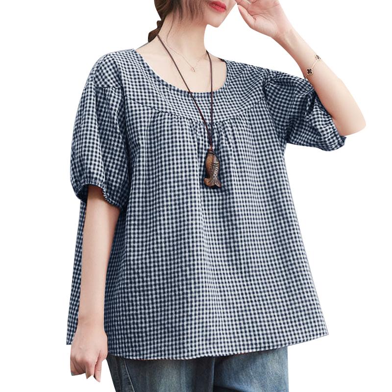 

ZANZEA Женская повседневная блузка с круглым вырезом и коротким рукавом в сетку L темно-синий