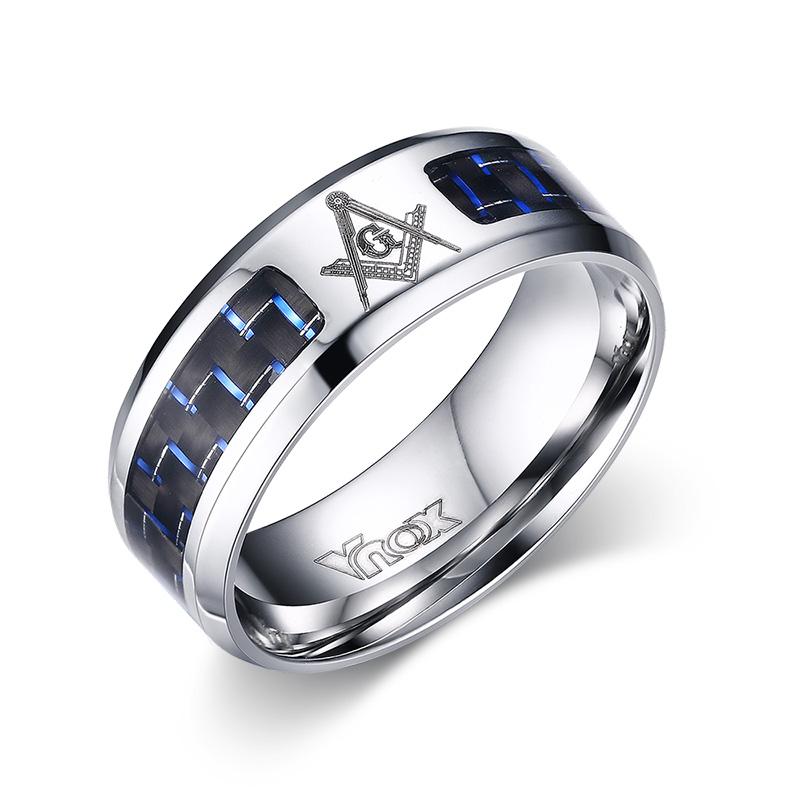 Vnox Masonic Men Ring Stainless Steel & Carbon Fiber 8mm Punk Male Jewelry US size 4 5 6 7 8 9 10 11 12 8