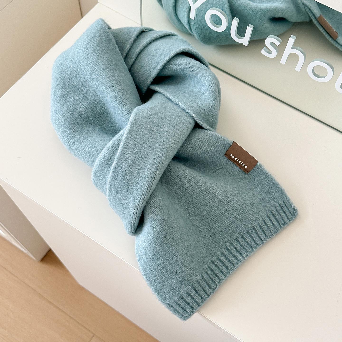 

Solid Color Women Warm Knitted Wool Scarf for Winter Thickened Shawl Soft Blend Scarves Cashmere Pashmina Neckerchief Blanket 160x20 CM