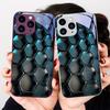 Blue Gradient Grid For IPhone 16 Plus 15 14 13 12 Mini 11 Pro Max X XS XR 7 8 Plus 2022 Tempered Glass Phone Case