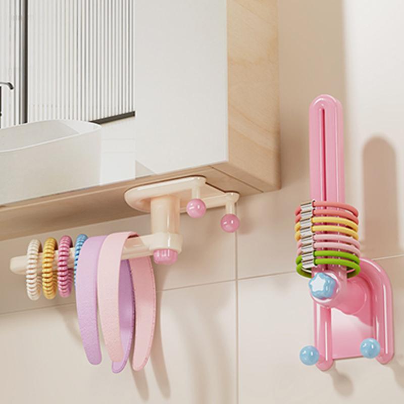 No-Drill Multifunctional Hair Accessory Storage Rack, Bathroom Adhesive Hook for Kids Headbands Hair Ties Jewelry Organizer