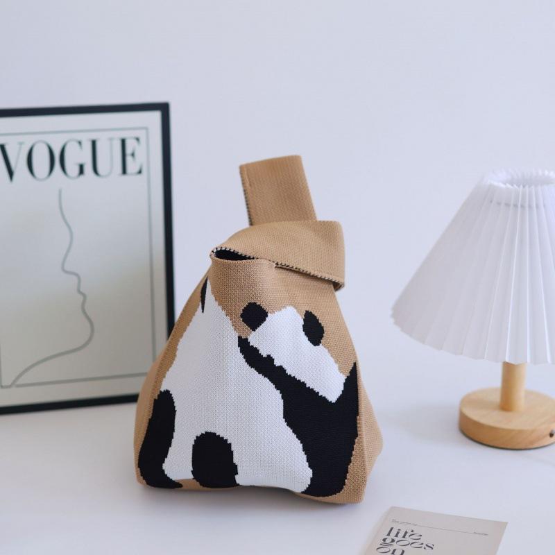 Ins Internet celebrity handbag women's knitted wool bucket bag Japanese and Korean version versatile hand carry casual tote bag box lunch bag