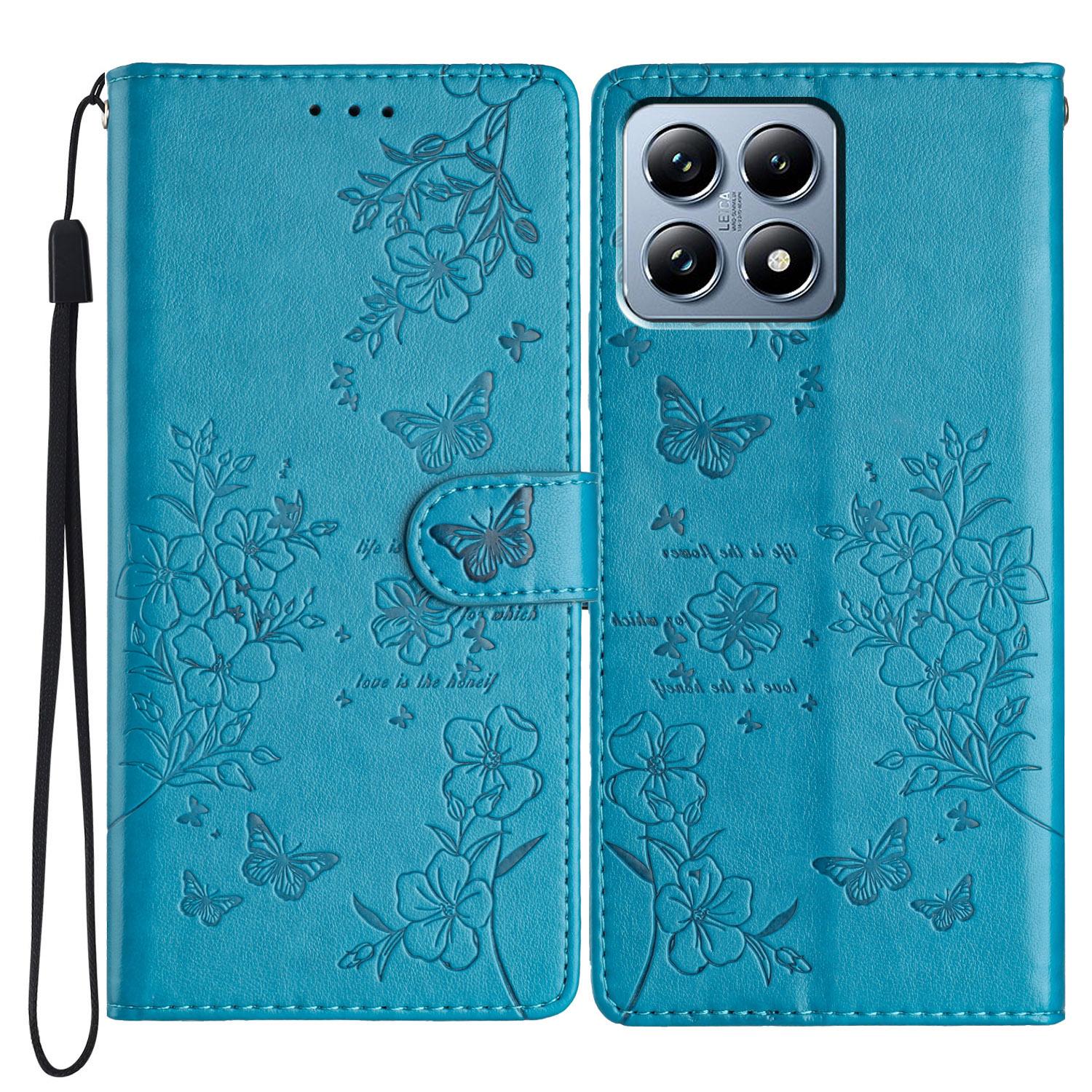 

Для Xiaomi 14T Pro Гаманець Чохол для телефону Шкіряна відкидна кришка з тисненням метелика та квітів Blue