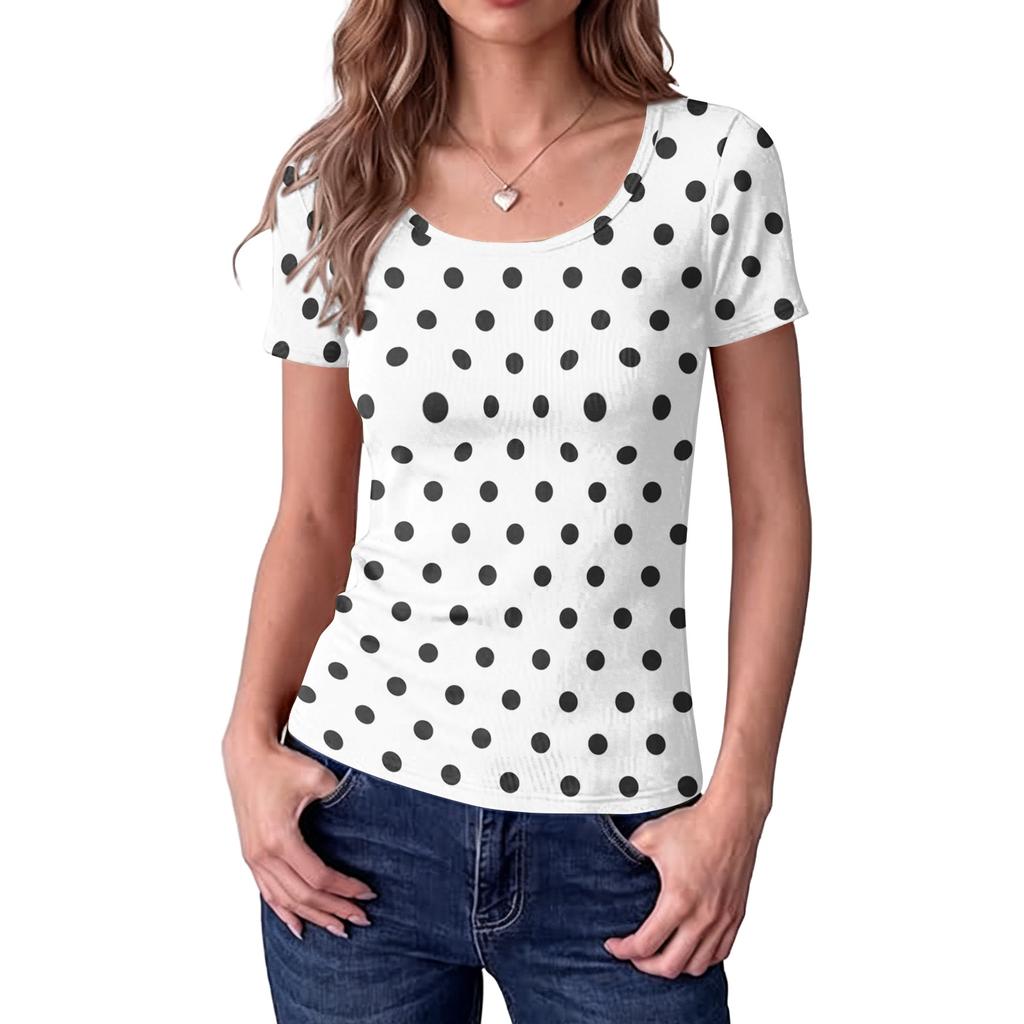 Women's Slim Fit Square Neck Floral Print Short Sleeve Top Ribbed Texture Casual Blouse Stretchy Lightweight Shirt for Everyday Wear