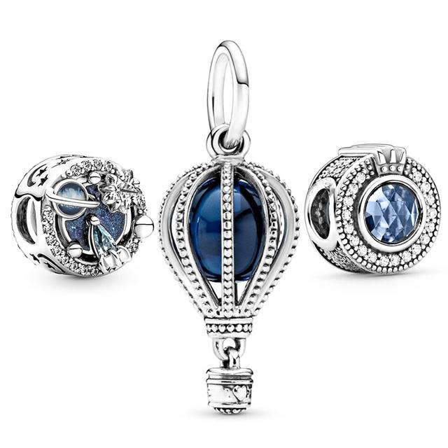 3pcs /Lot Blue Enamel Globe Charms Beads Star Pendant Fit Diy Brand Charm Bracelets Necklaces For Women Fashion Jewelry Making