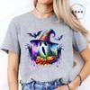 Women Cute Spooky Witch Print T Shirt Graphic Harajuku Streewear Halloween Horror Graphic Tee Clothes Causal Female Y2K Tops Tee