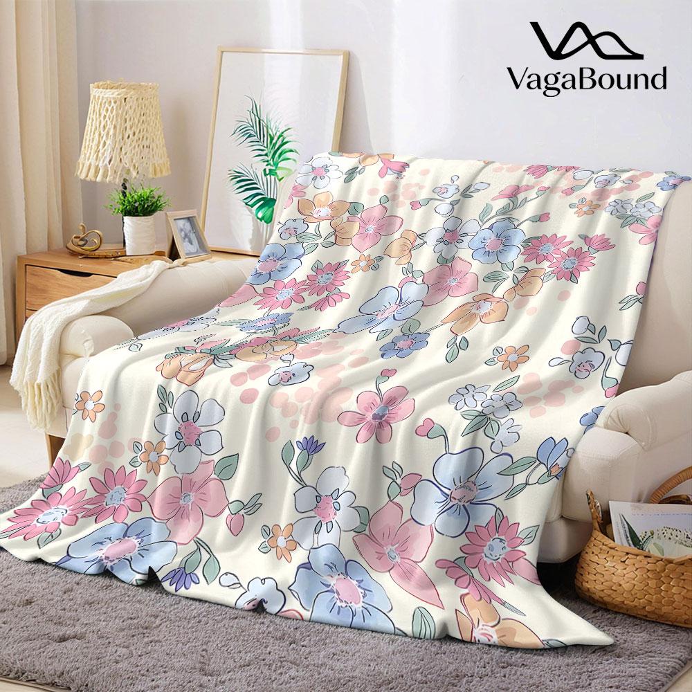 Pastel Ditsy Floral Vintage Flannel Blanket Warm Soft Halloween Christmas Decorative Couch Warm Cozy All-Season Gift