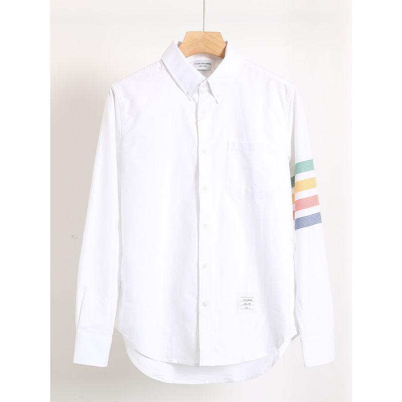 Foreign Trade Pure Cotton Oxford Cloth White Shirts Men's Classic Four Bars Business Long sleeve Trendy Casual Couple Shirt Trendy