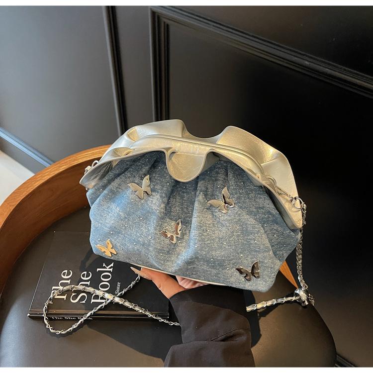 

лето новый популярный джинсовый мешок женский модный мессенджер высокая ценность одно плечо подмышка маленькая сумка небесно-голубой