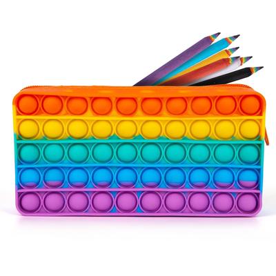 Toys Rainbow Push Bubble Pencil Case Silicone Stationery Storage Bag ADHD Sensory Fidget For Decompression Gifts Kids Boys Girls