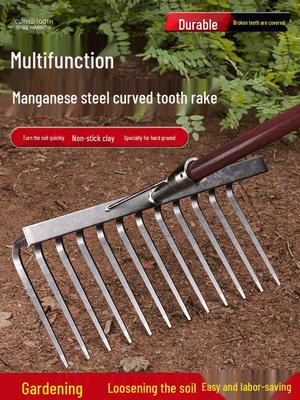 Manganstahl Neunzahn-Rechen: Bodenbearbeitungswerkzeug zum Umgraben, Lockern, Harken, Unkrautjäten und Einebnen