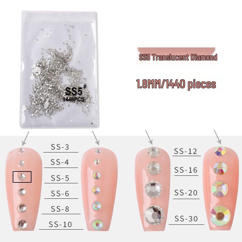 1440-Piece Nail Art Rhinestone Set: Clear, White, AB-Color, Flat-Back, Small & Large for Shiny Nail Decorations.