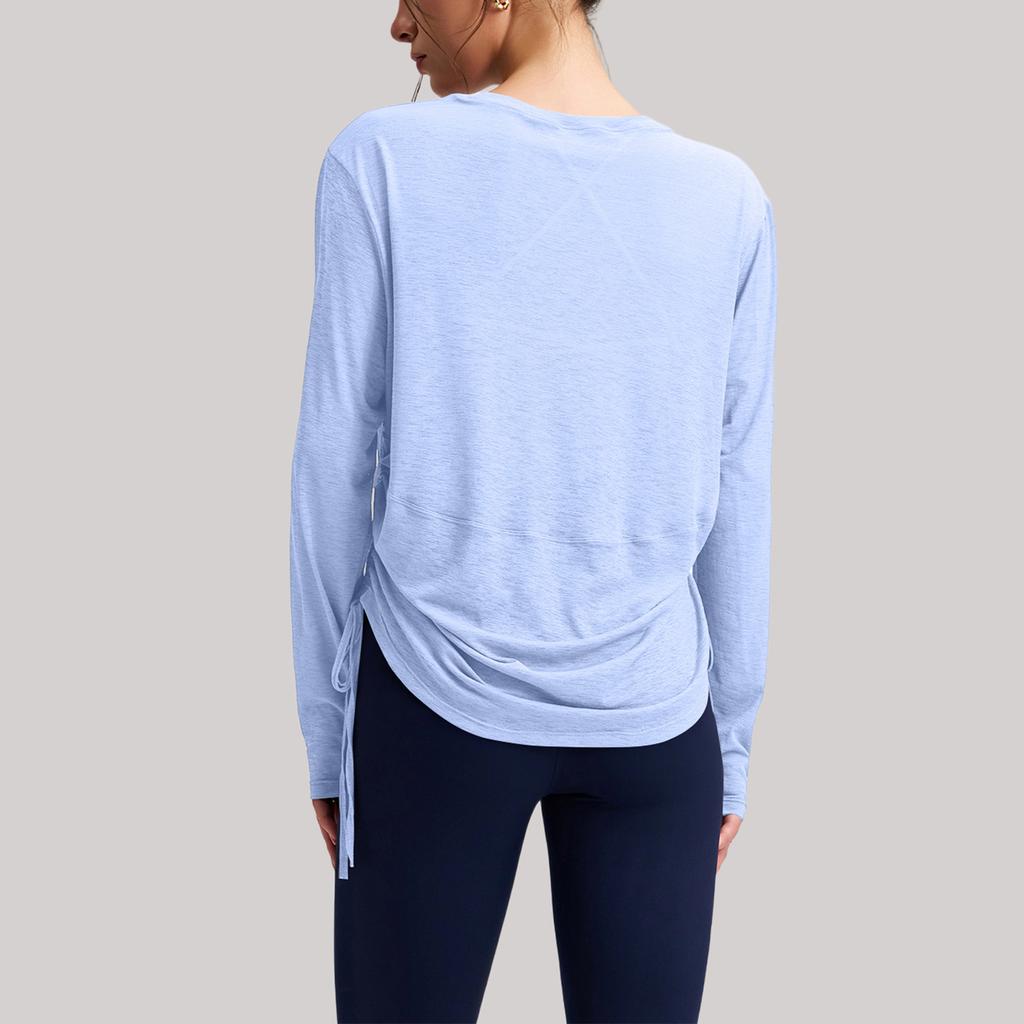 Women's Loose-Fit Breathable Side Drawstring Long-Sleeve Cover-Up Yoga Top