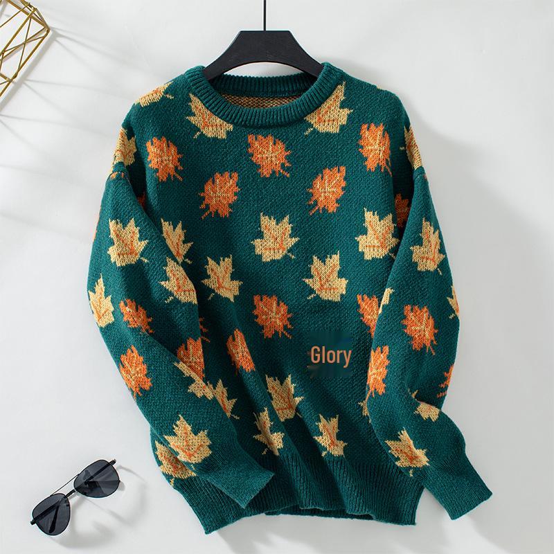 Fuzzy Rain 2024 Autumn/Winter Women's Maple Leaf Jacquard Sweater