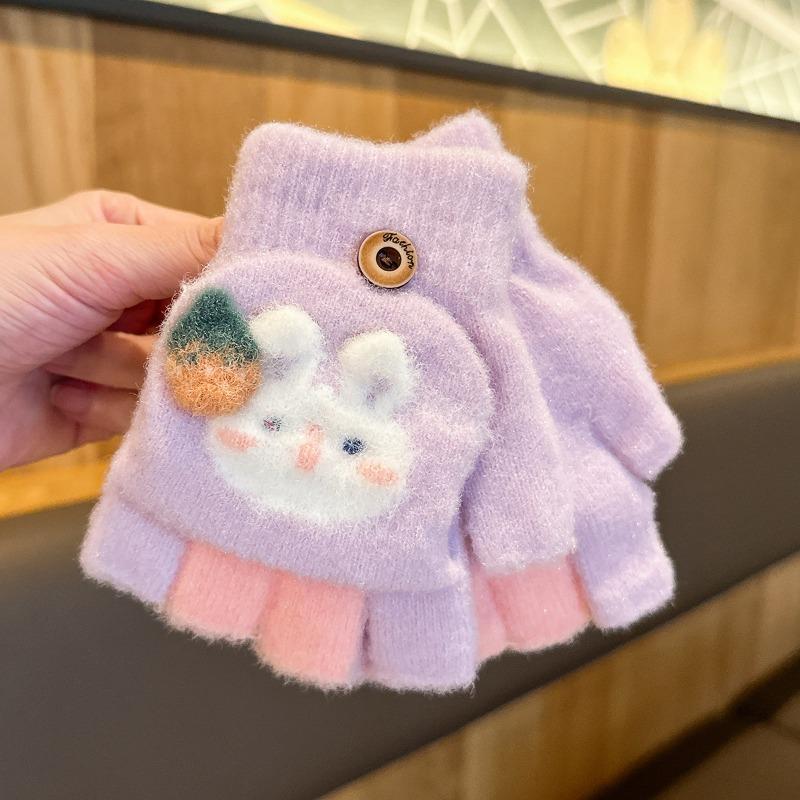 Children's Gloves Winter Girl Baby Cold Half Finger Finger Cover Cute Warm Thickened Five Finger Flip Write