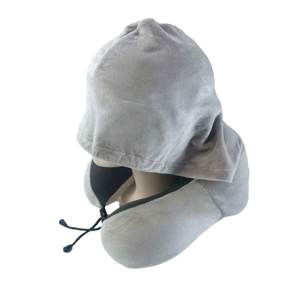 Adjustable U-shaped Pillow with Cap Removable Hooded Pillow Portable Car Neck Cushion  Office Naps