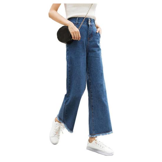 Casual Women High Waist Straight Wide Leg Loose Denim Pants Jeans Ninth Trousers