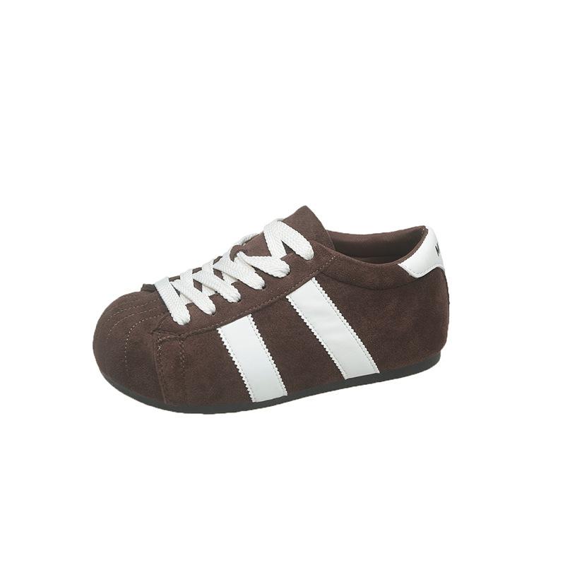 European matte soft leather big head lace-up bread shoes casual board shoes thin German training shoes flat shoes sports shoes women's shoes