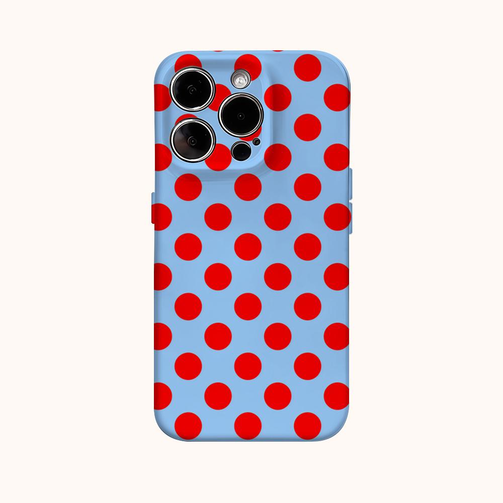 Custodia Blu con Punti Rossi per Telefono per iPhone 16 15 14 13 12 11 X XS XR XSMAX 7 8 Pro Max Plus Copertura Posteriore a Doppio Strato