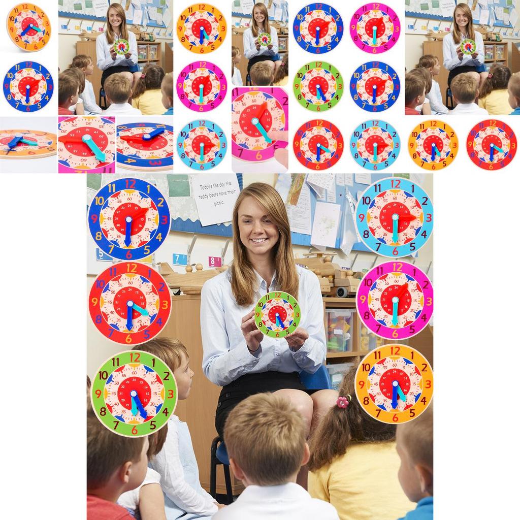 Wooden Clock For Kids Learn Time And Math With Colorful Model